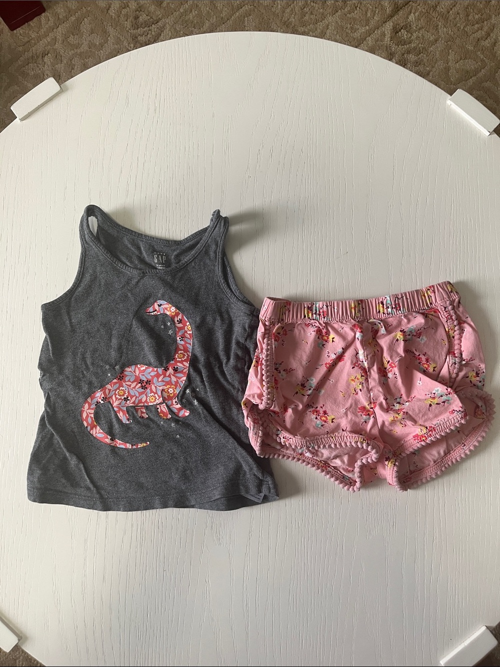GAP Charcoal Tank with Pink Floral Dino and Pink Floral Shorts